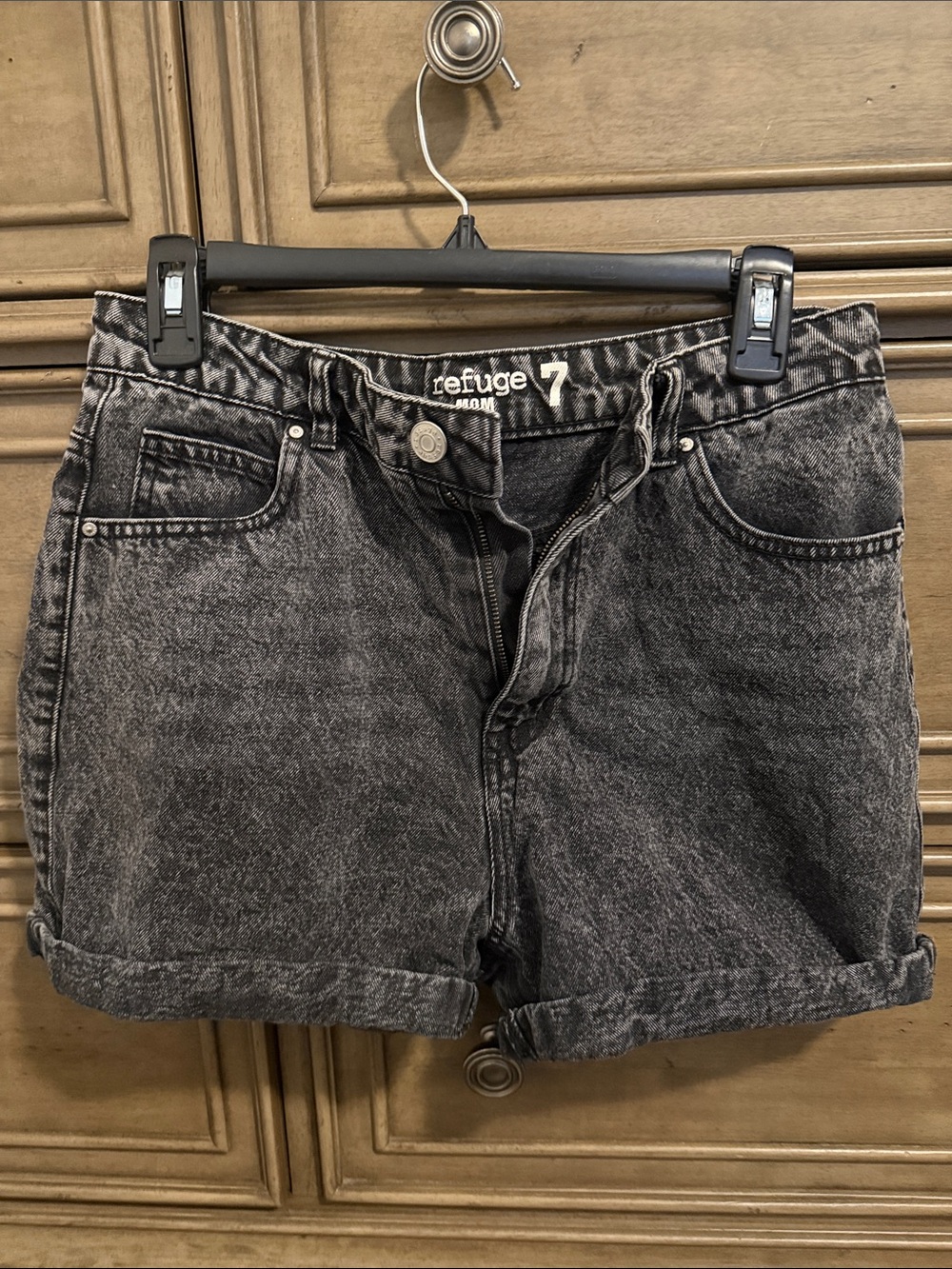 refuge Black Acid-Wash Mom Shorts